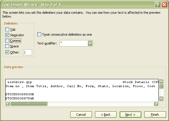 Text Import Wizard - Step 2 of 3 window