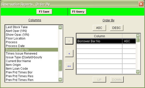 Order By screen