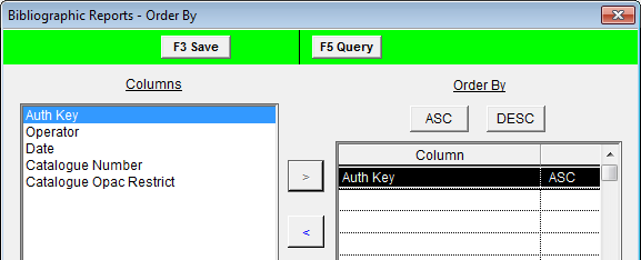 Bibliographic reports screen