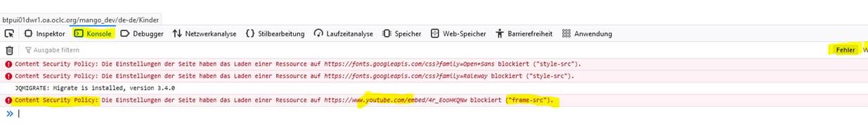 Content Security Policy - Untersuchen - Konsole 