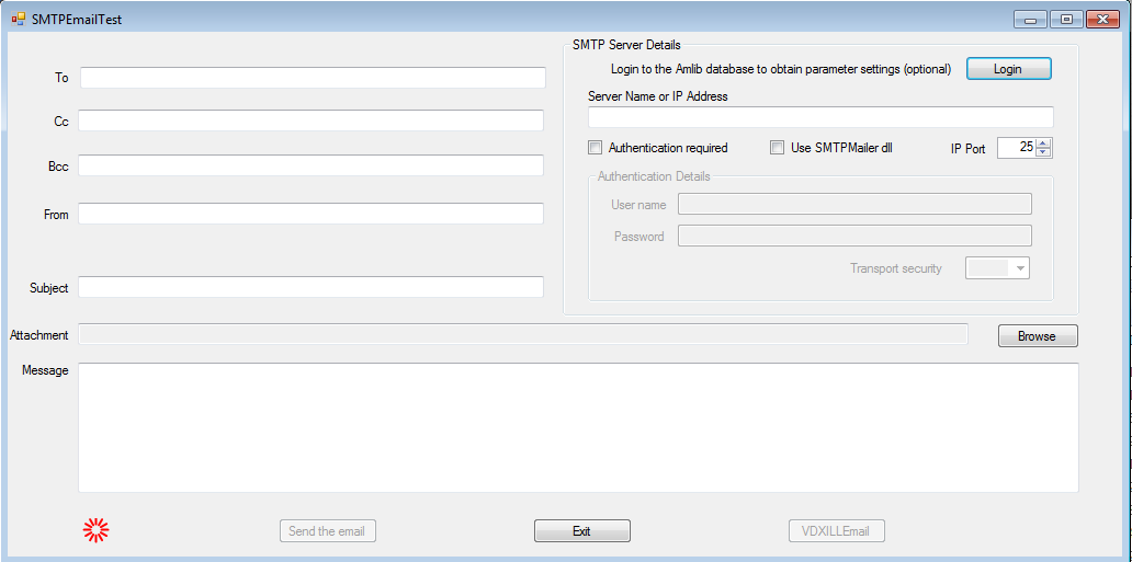 SMTPEmailTest Utility window
