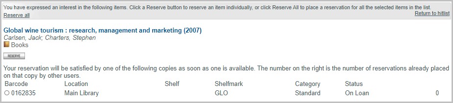 Reservation details screen.