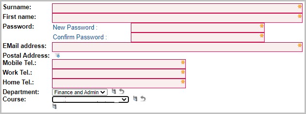 User self-registration screen.
