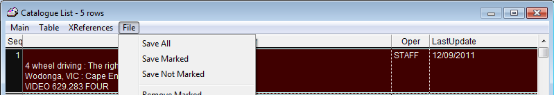 Catalogue list file menu