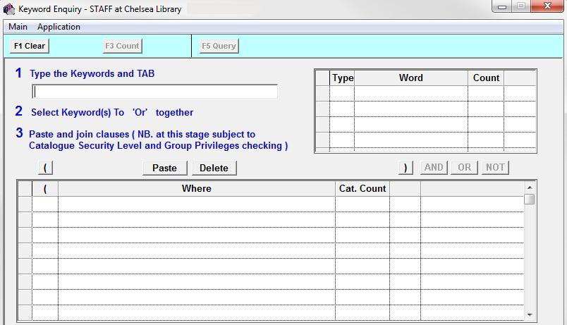 Keyword Enquiry window