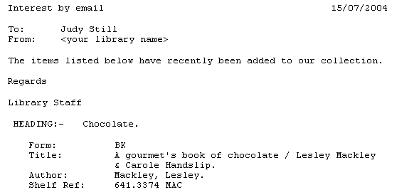 Borrower Subject interests report via email (&BORINEM.QR) example